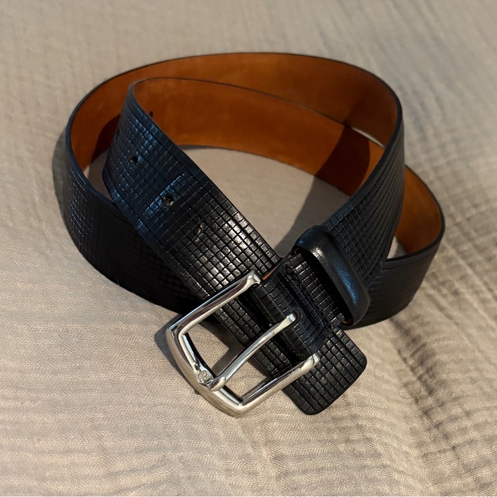 Cole Haan Men's Black Leather square embossed Belt